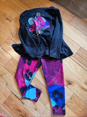 Little girls adidas set - Pink, Blue & Black shirt and pants (3T)